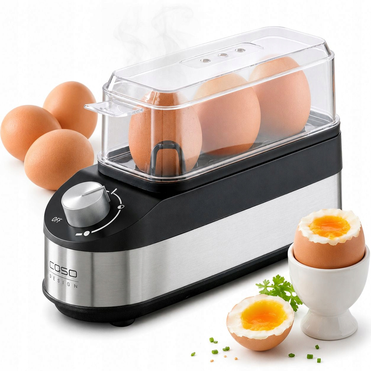 CASO E3 Electric Egg Cooker for 3 Eggs, Egg Cooking Machine
