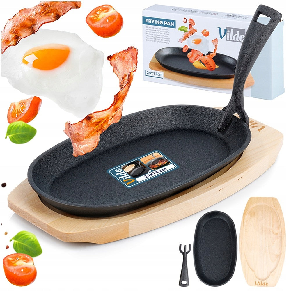 CAST IRON BOARD serving food hot platter plate sizzler