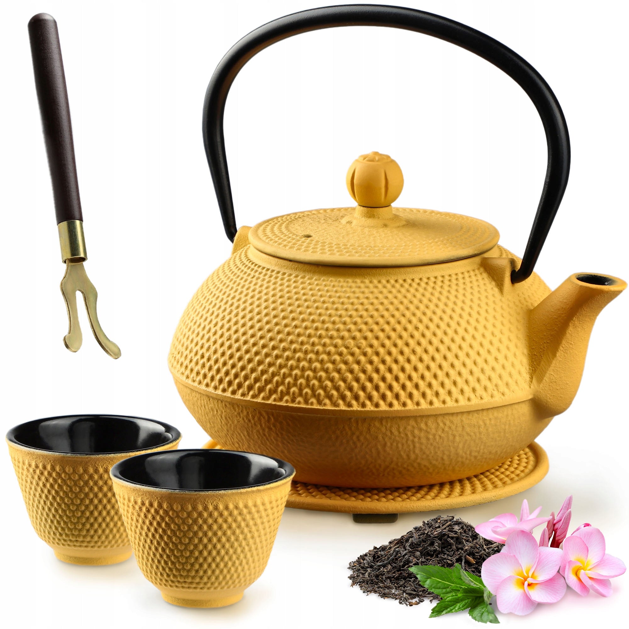 CAST IRON ENAMELLED TEA INFUSER 0,85L 2 BOWLS YELLOW TEAPOT
