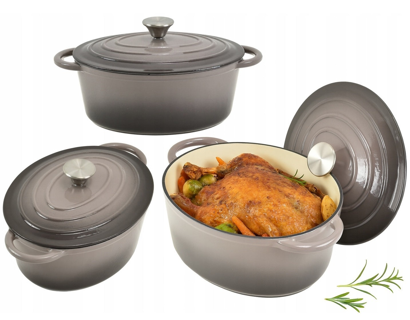 CAST IRON Enameled 4 L Deep Gooseberry with Lid INDUCTION GAS