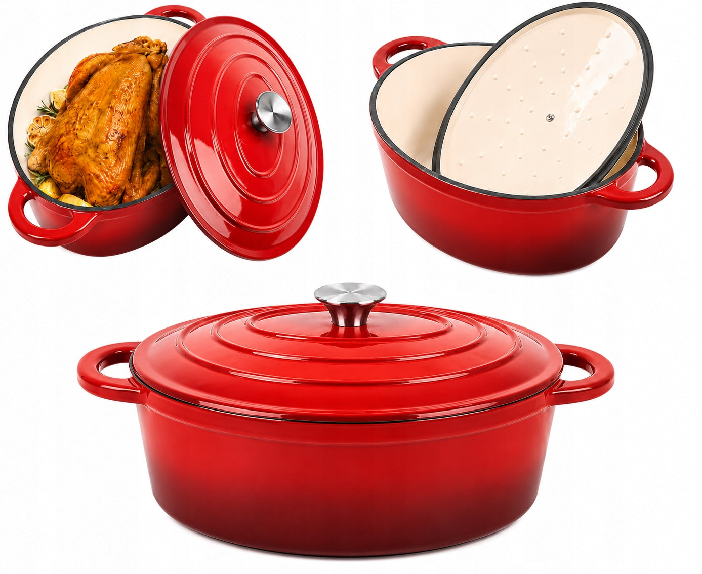 CAST IRON Enameled 4 L Deep Gooseberry with Lid INDUCTION GAS