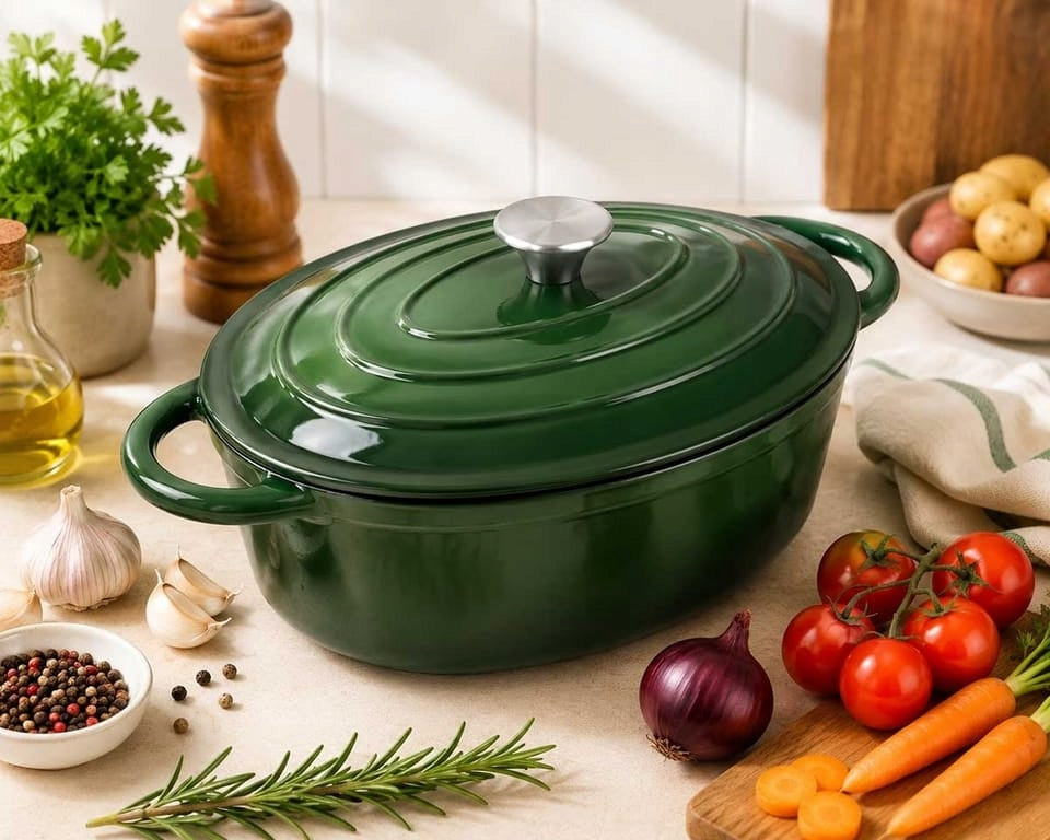 CAST IRON Enameled 6,4 L Deep Gooseberry with Lid INDUCTION GAS Packaging status original