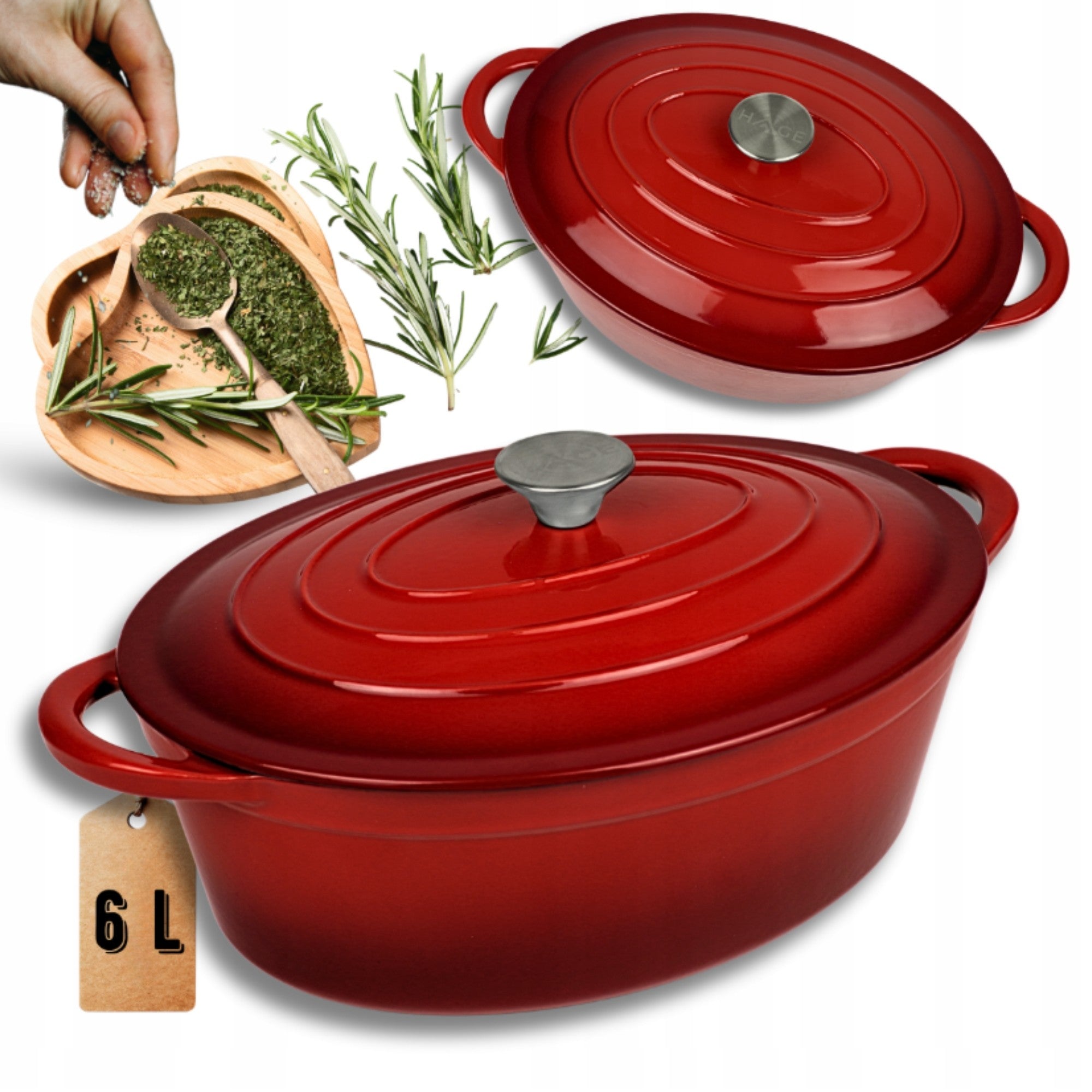 CAST IRON Geese Enamel HAGE 6L Red Gas Induction Oven