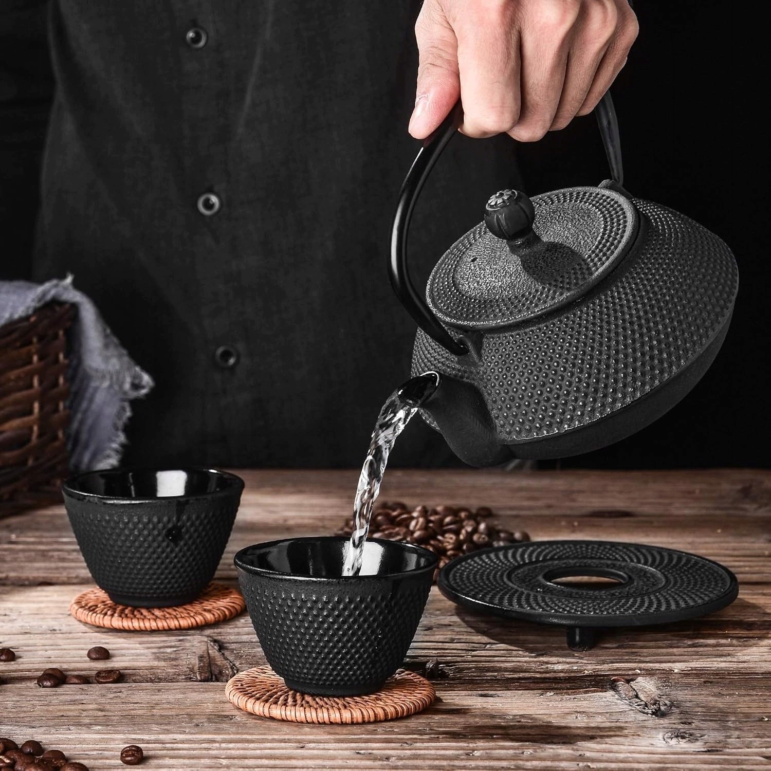 CAST IRON JUG SET 850ML+2 BOWLS + MINT PAD FOR KUNG FU TEA Brand no brand