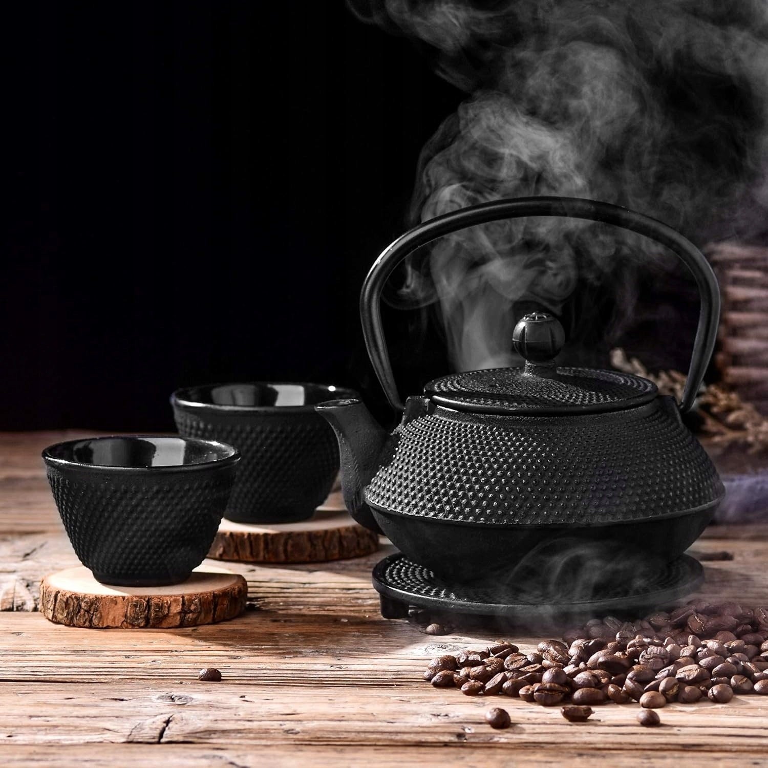CAST IRON JUG SET 850ML+2 BOWLS + MINT PAD FOR KUNG FU TEA Kind traditional kettle