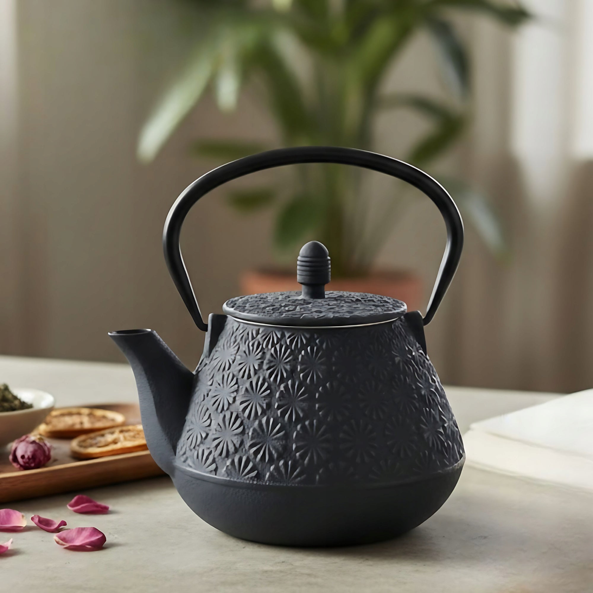 CAST IRON KETTLE BLACK FOR TEA TEAPOT WITH INFUSER 1000ML JAPANESE STYLE Brand AROMELIO