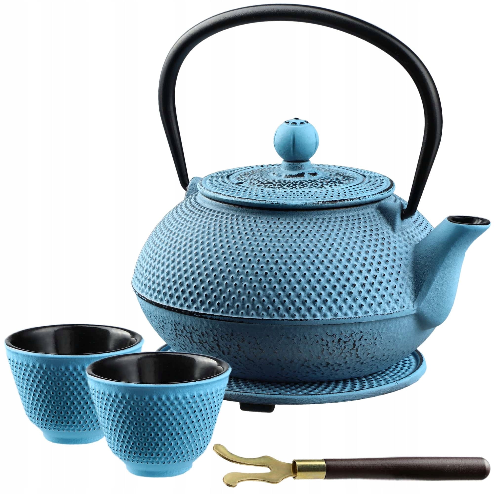 CAST IRON KETTLE ENAMELED TEA INFUSER 0,85L 2 TEAPOT BOWLS SET