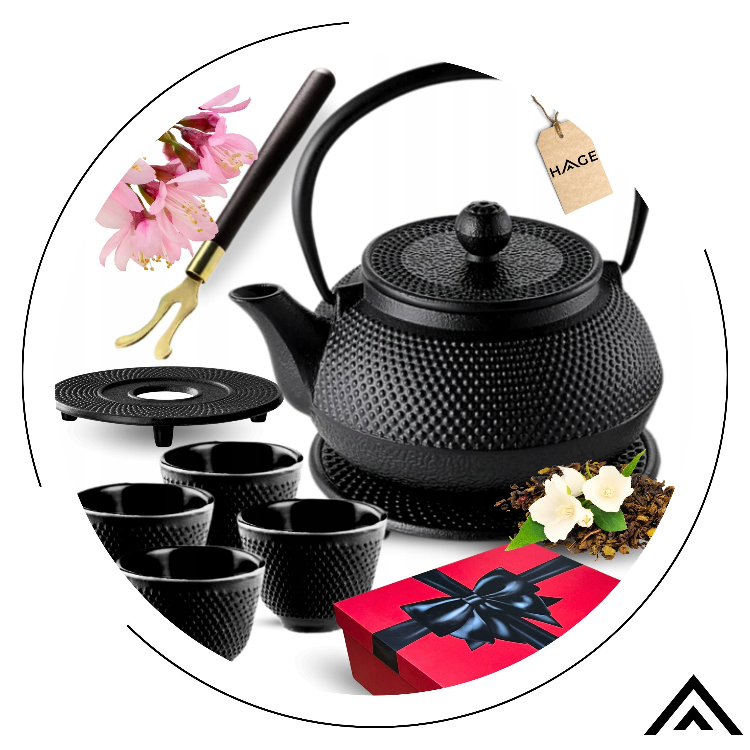 CAST IRON KETTLE ENAMELED TEAPOT TEA INFUSER 0,9L WITH 4 BOWLS Packaging status original