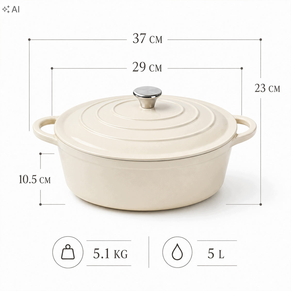 CAST IRON PAN ENAMELED GOOSEBERRY 5L 29CM INDUCTION OVEN GLOVES Manufacturer code SS_4505