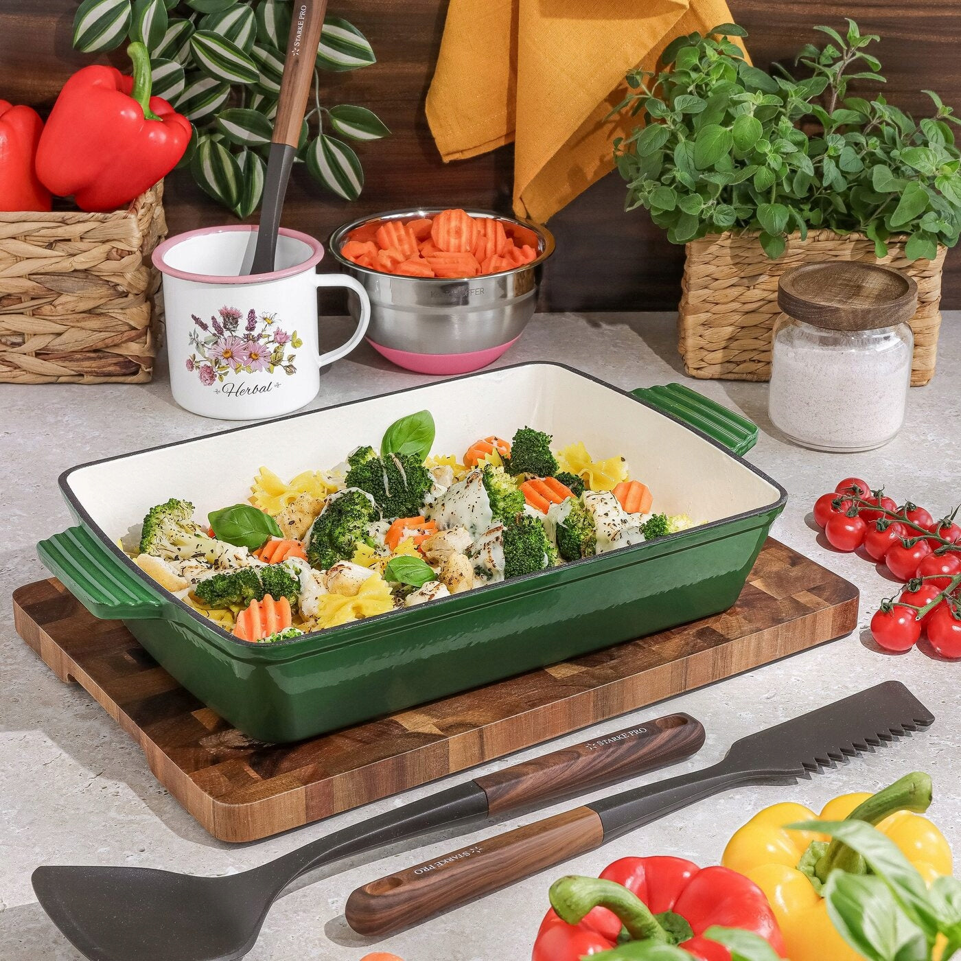 CAST IRON PAN Enameled for BAKING Green Konighoffer 39x23x7 cm Brand Konighoffer