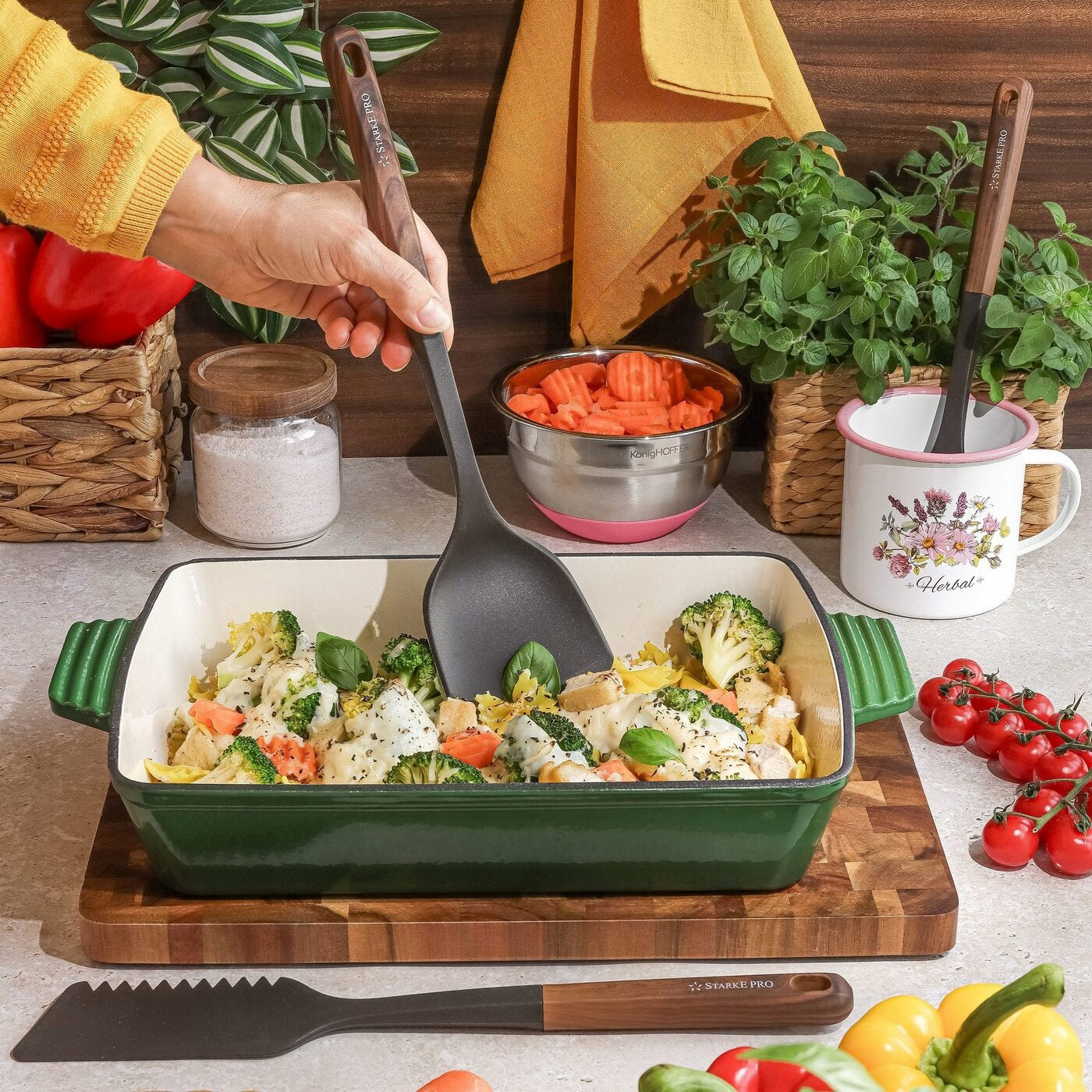CAST IRON PAN Enameled for BAKING Green Konighoffer 39x23x7 cm Packaging status original