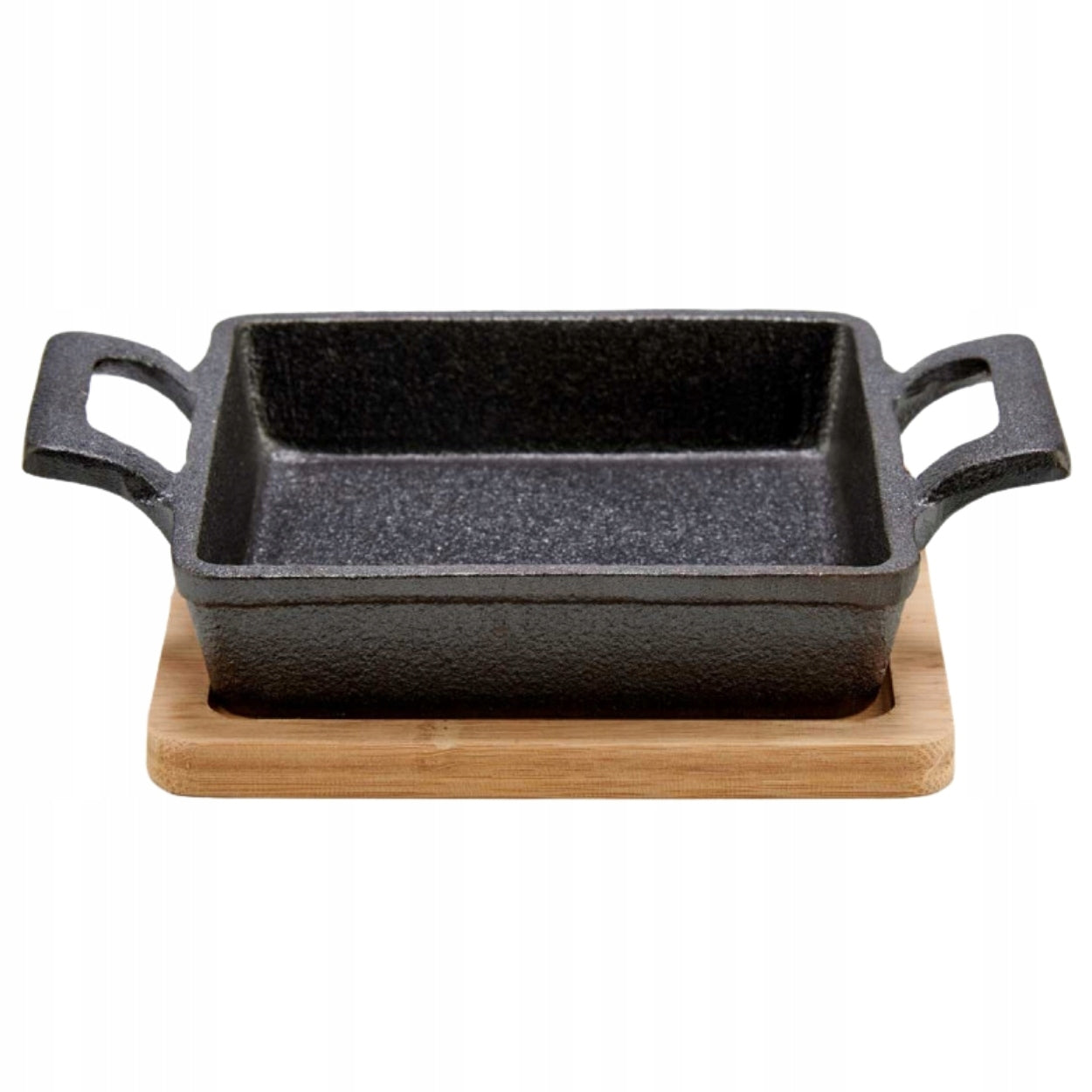 CAST IRON PAN WITH BAMBOO TRAY 14x19,5 cm small casserole dish Packaging status original