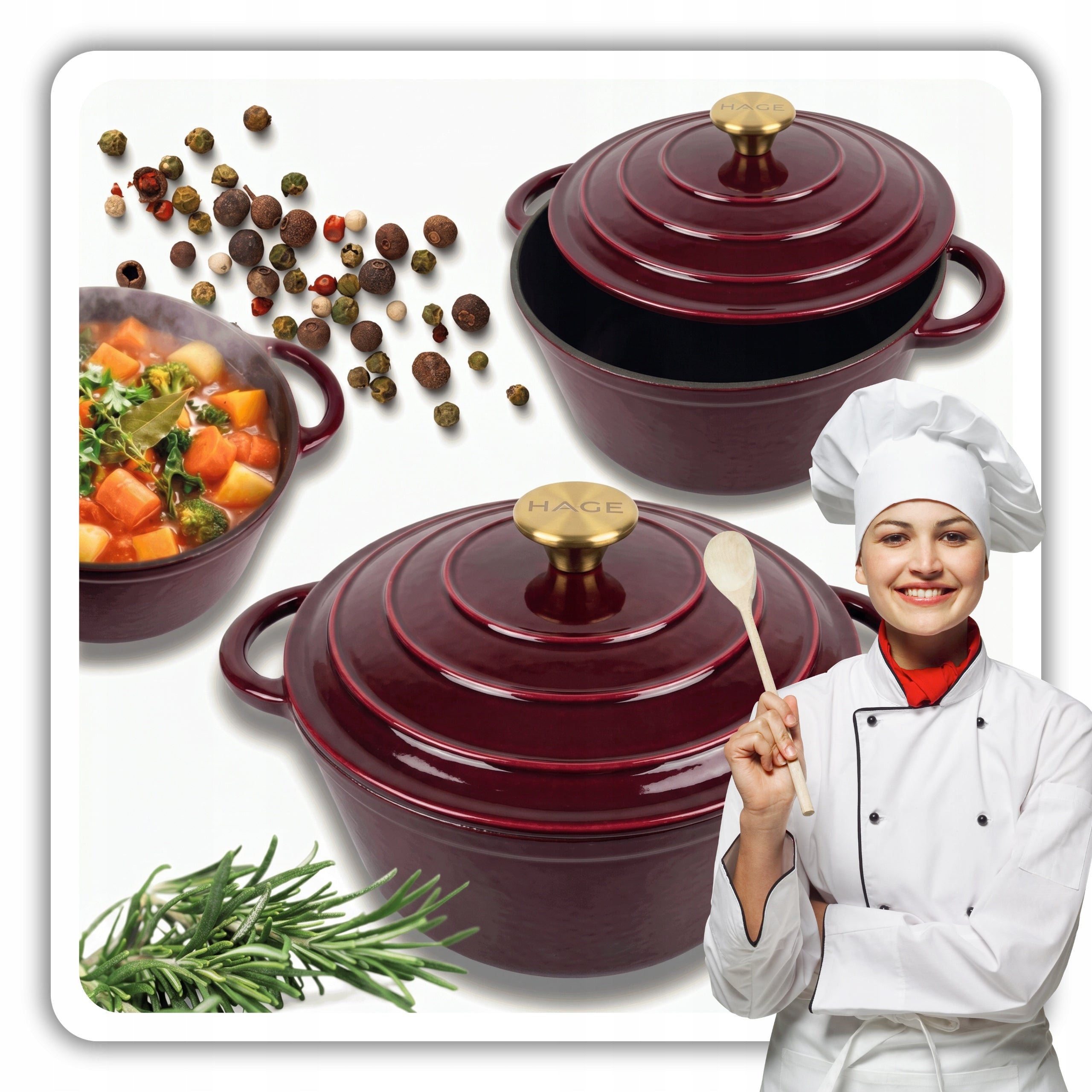 CAST IRON POT 3L ENAMELLED WITH LID CHERRY INDUCTION OVEN 22CM Packaging status original