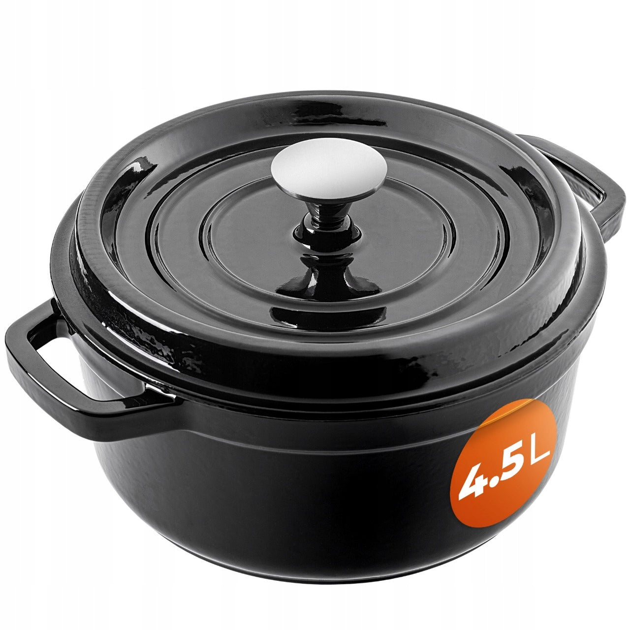 CAST IRON POT 4,5L ENAMELLED WITH LID INDUCTION GAS OVEN BLACK 23cm