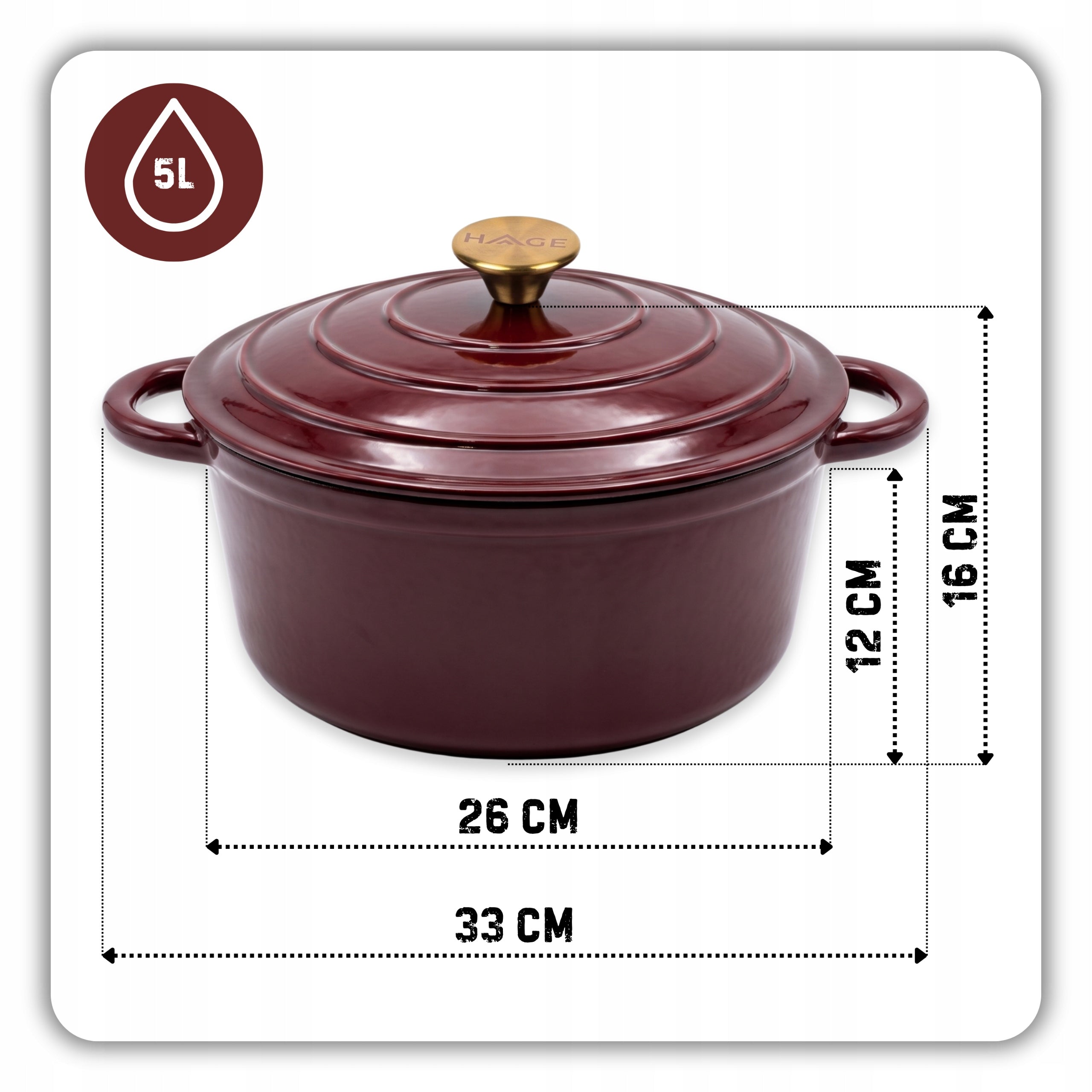 CAST IRON POT 5L ENAMELLED CHERRY LID GAS INDUCTION OVEN 26CM Manufacturer code Garnek żeliwny emaliowany 26cm wiśniowy