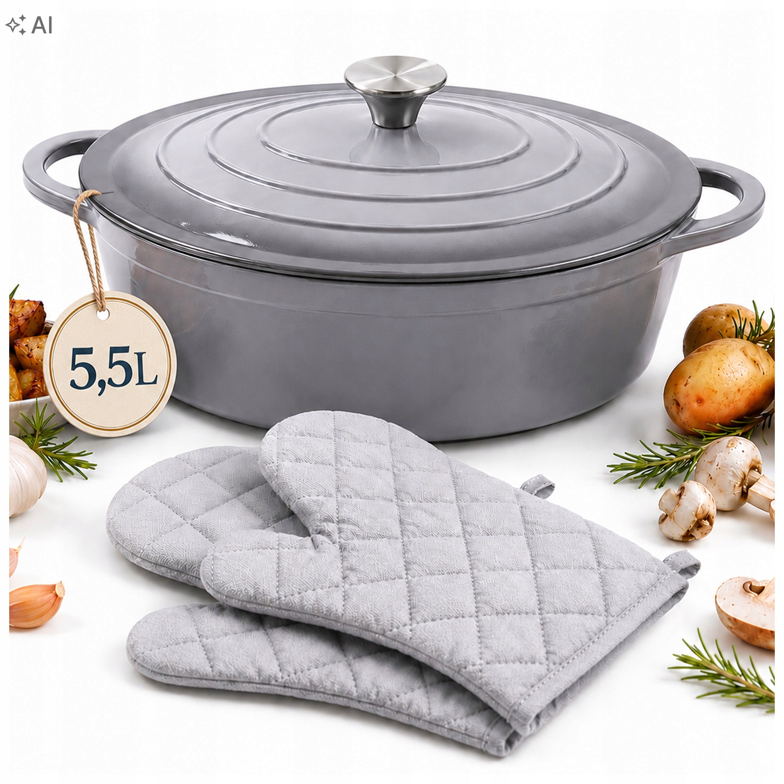 CAST IRON POT ENAMELLED PAN GOOSEBERRY INDUCTION OVEN GLOVES