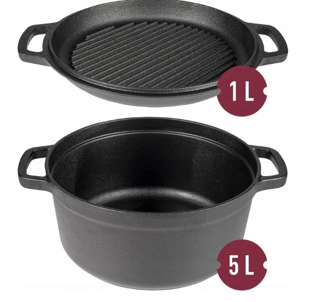 CAST IRON POT WITH GRILL PAN 5L + 1L BROWIN Brand Browin