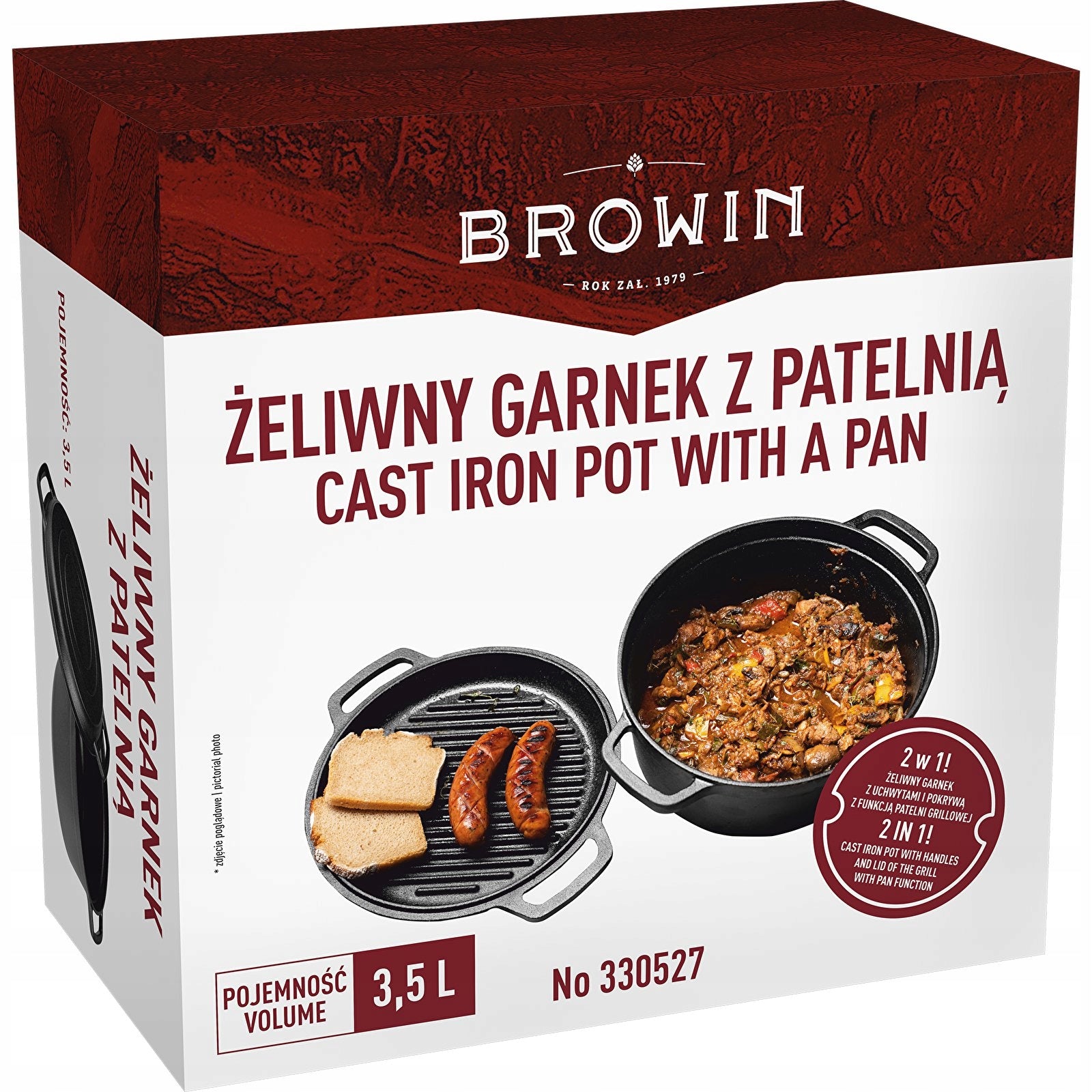 CAST IRON POT WITH GRILL PAN CAULDRON 3,5 L Brand Browin