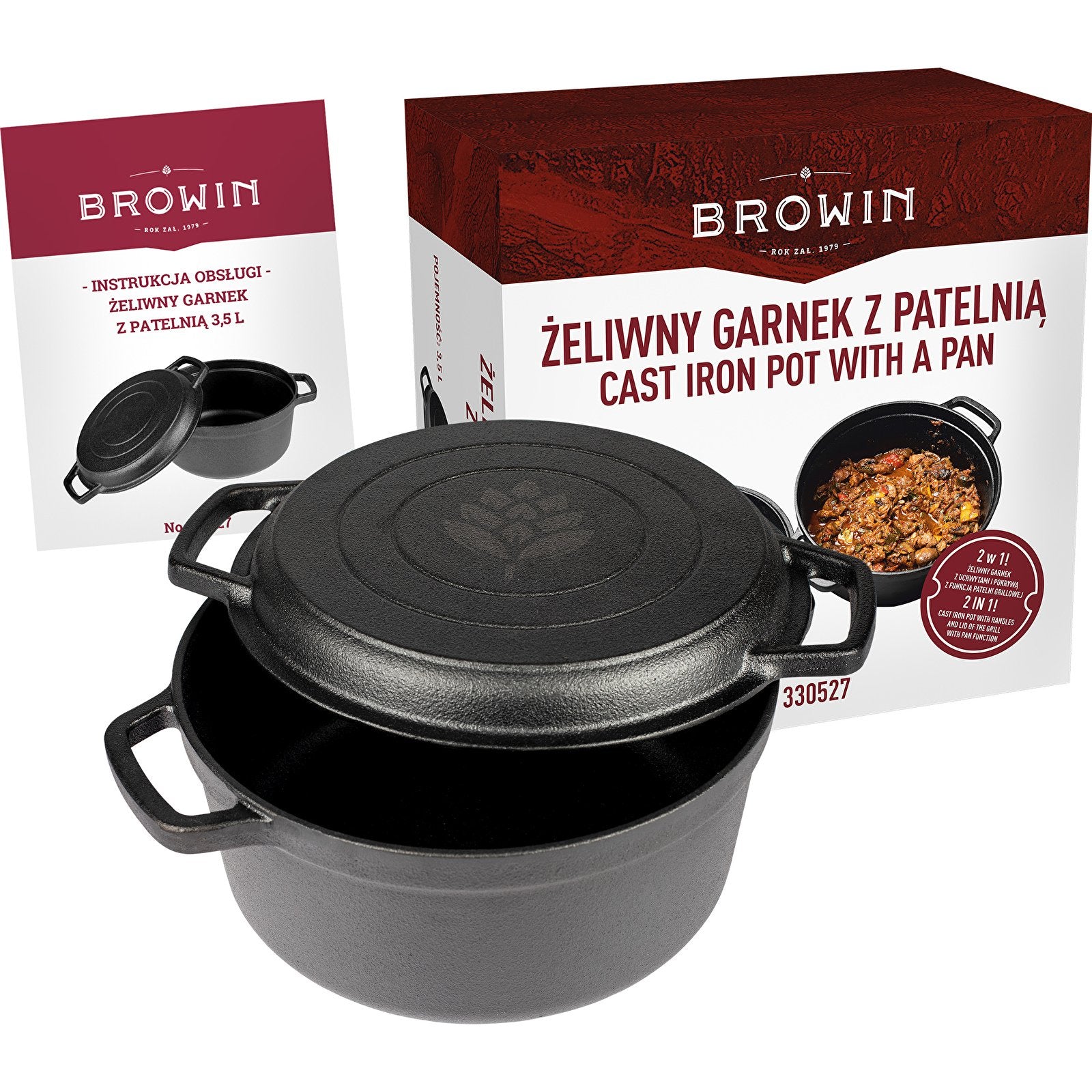 CAST IRON POT WITH GRILL PAN CAULDRON 3,5 L