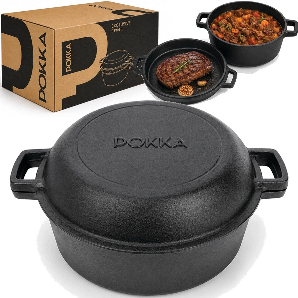 CAST IRON POT WITH LID 26cm PAN 5L POKKA INDUCTION GAS