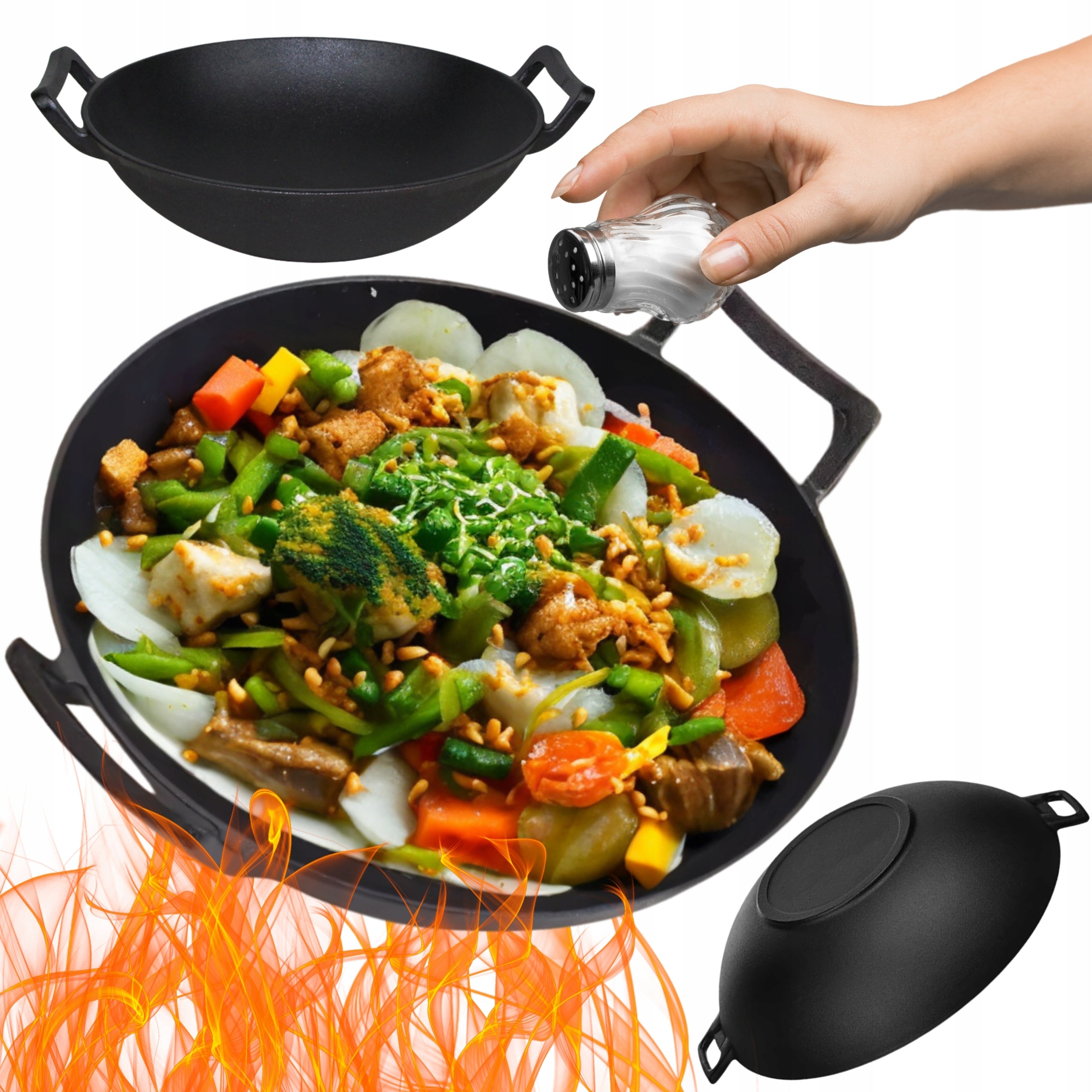 CAST IRON WOK 31 CM LARGE FOR INDUCTION COOKER FIREPLACE CAST IRON PAN