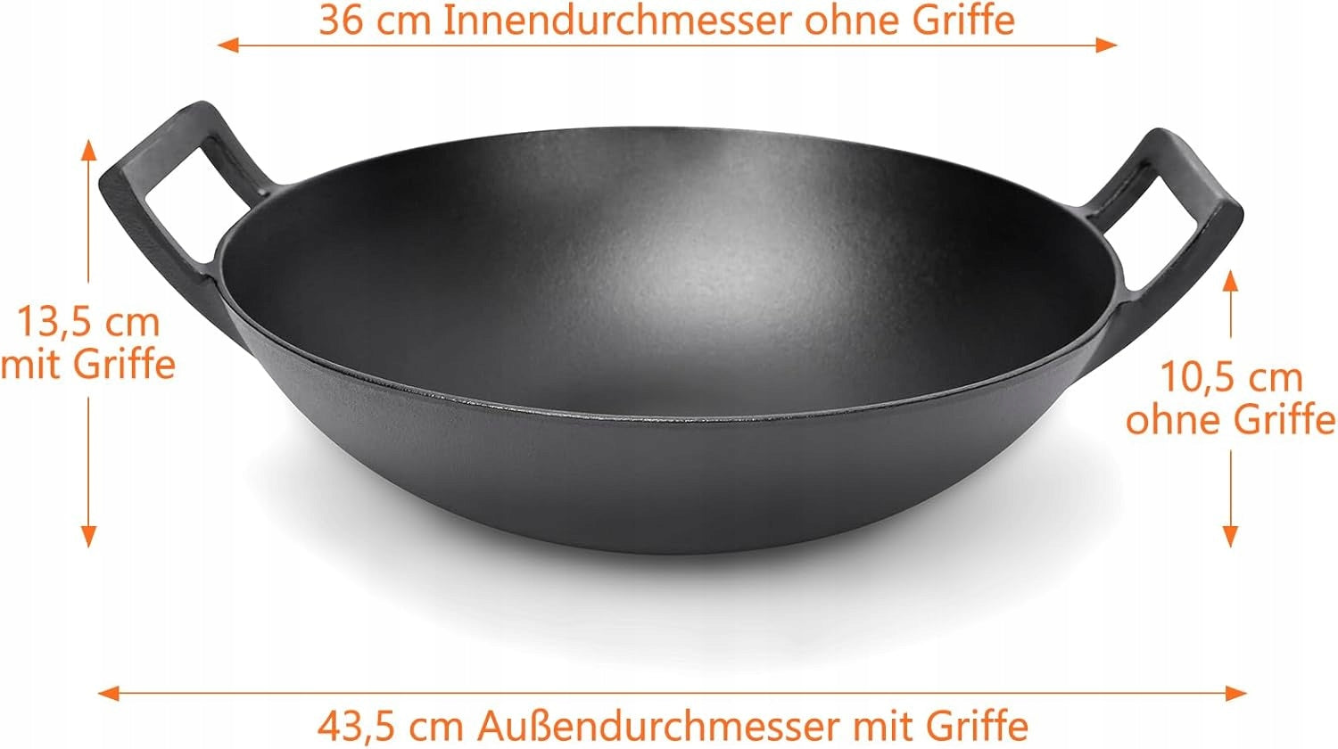 CAST IRON WOK Ø 36 CM FOR GAS GRILL FIRE INDUCTION Brand no brand