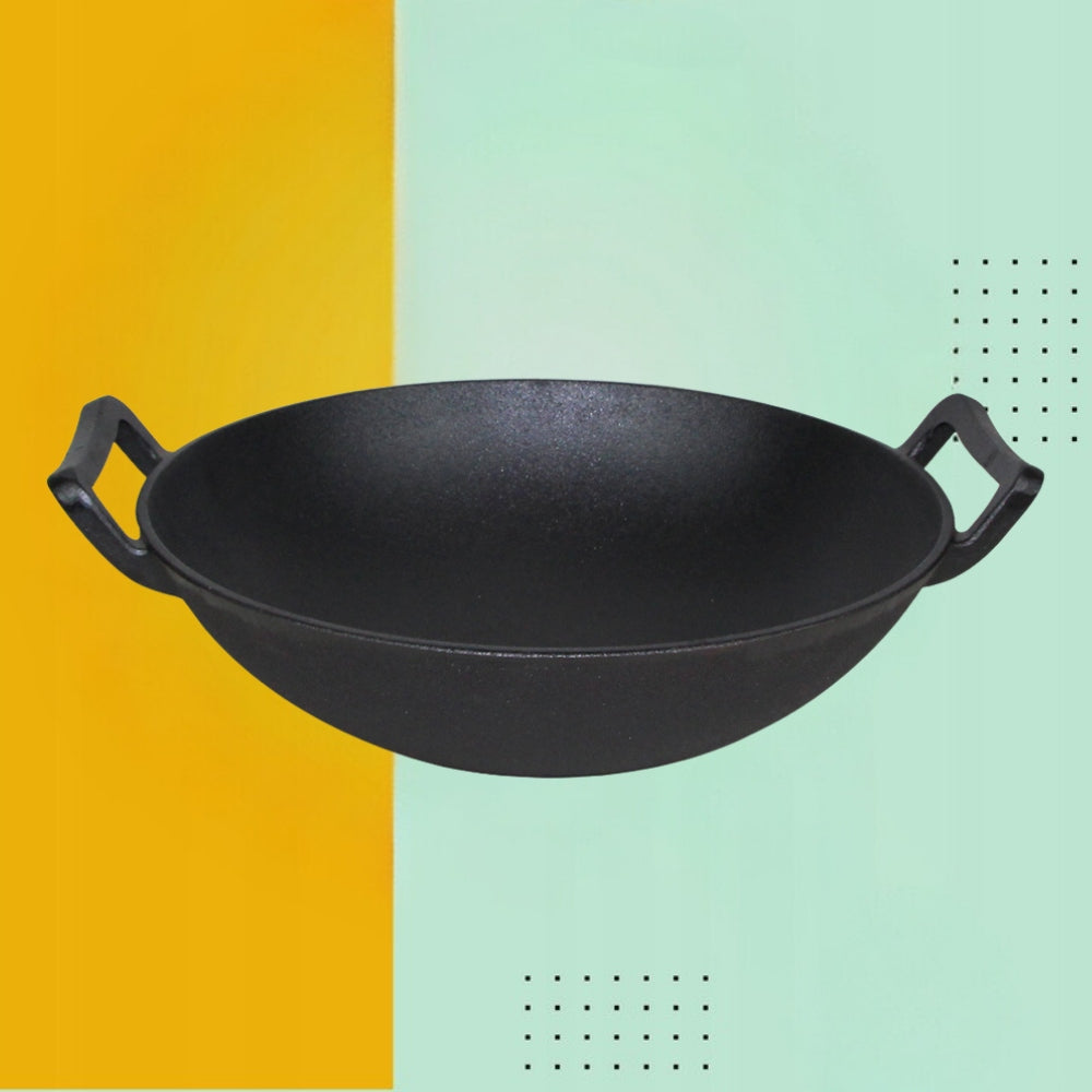 CAST IRON WOK 36 CM LARGE FOR INDUCTION COOKER FIREPLACE CAST IRON PAN Brand HAGE