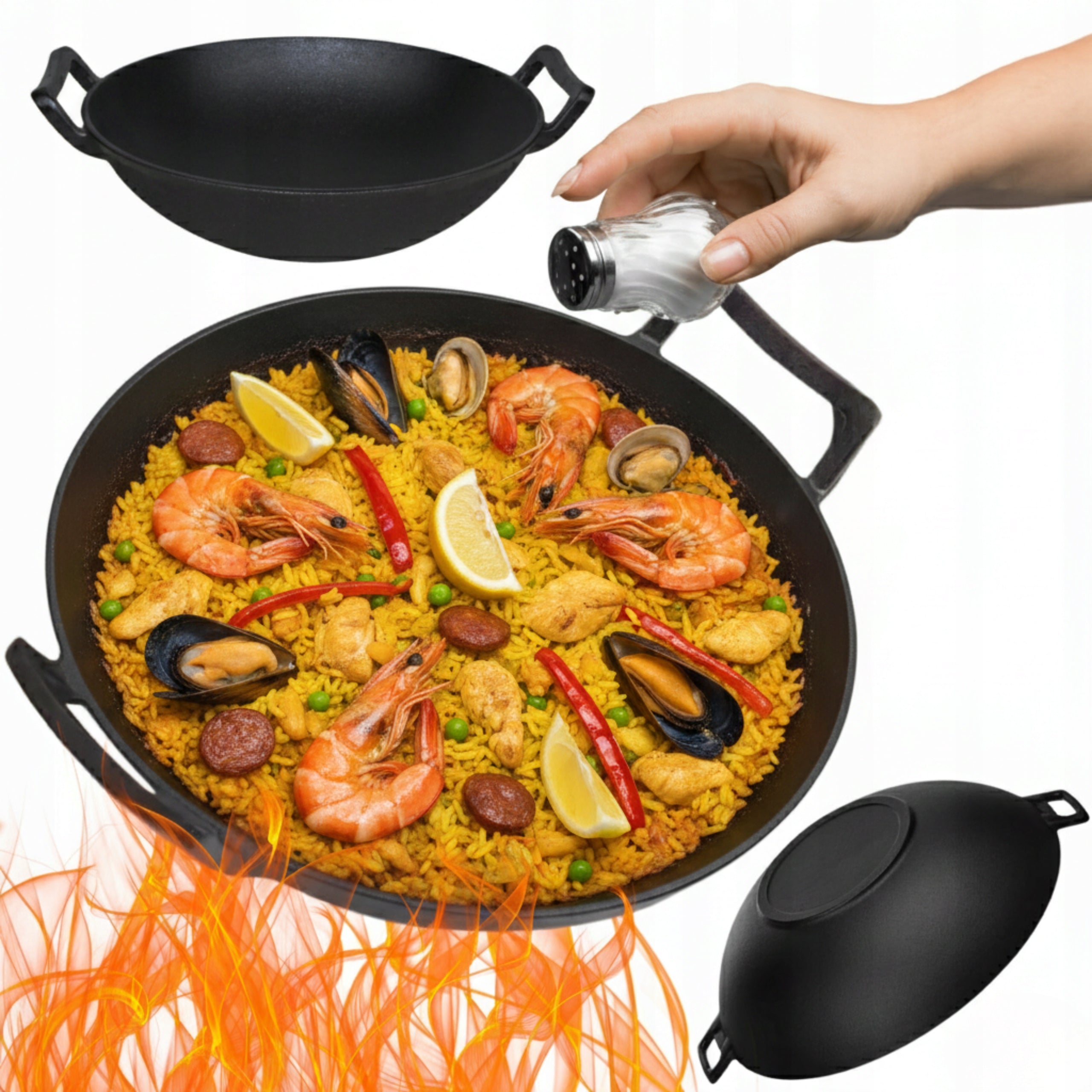 CAST IRON WOK 36 CM LARGE FOR INDUCTION COOKER FIREPLACE CAST IRON PAN