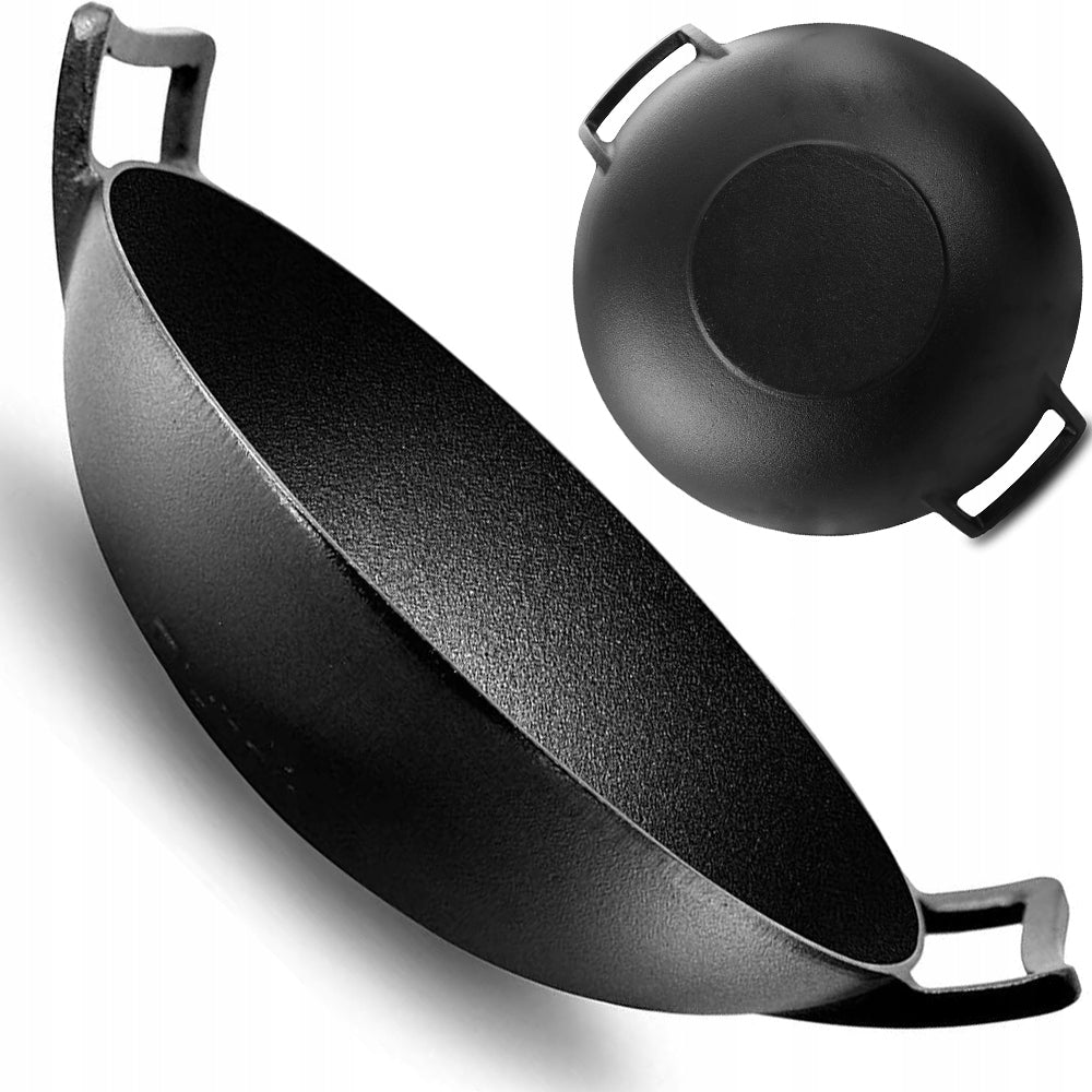 CAST IRON WOK 36CM LARGE FOR INDUCTION COOKER FIREPLACE CAST IRON PAN WOK