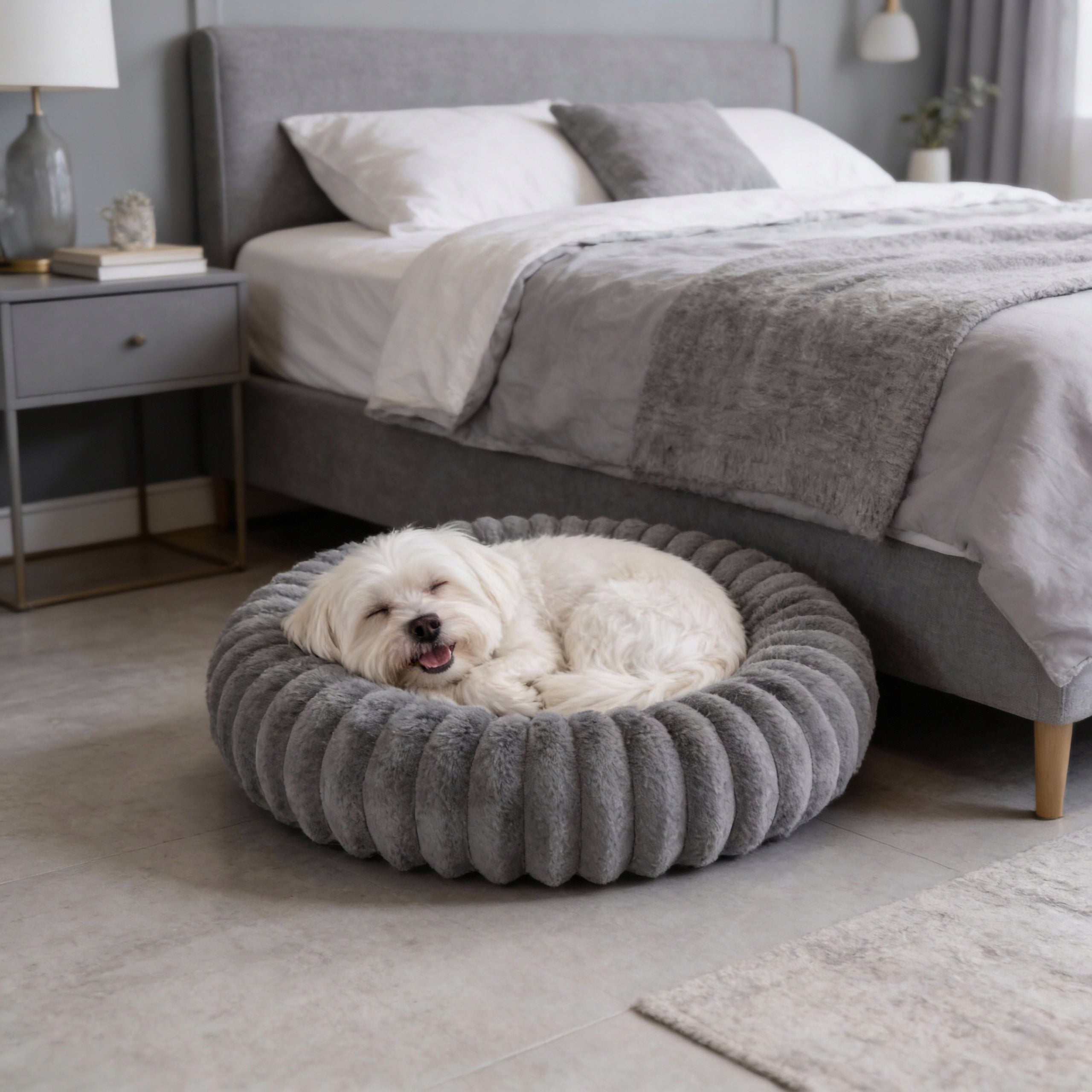 CAT AND DOG BED ROUND 60 CM SOFT ENVELOPING RABBIT FUR Product width 60 cm