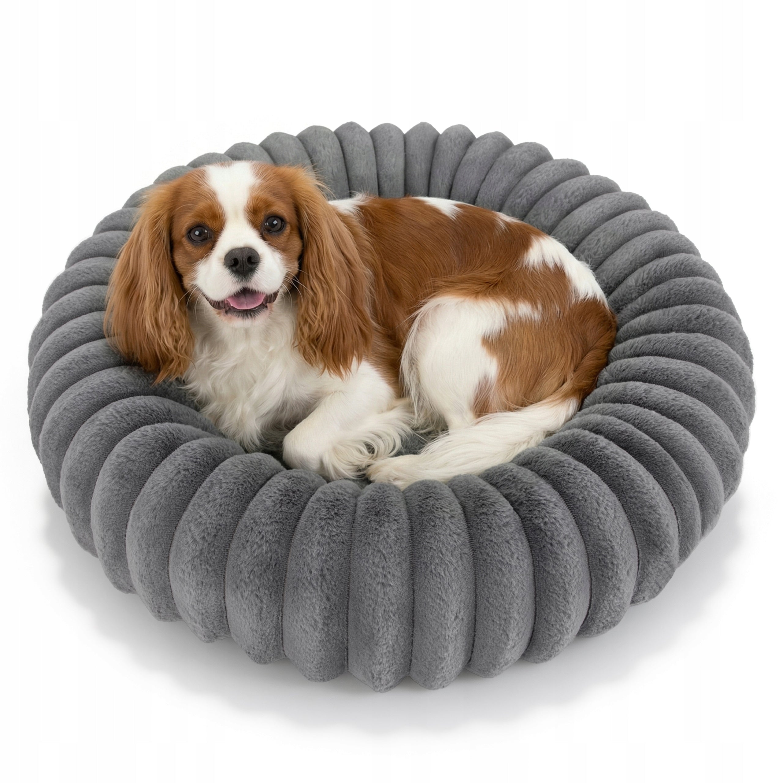 CAT AND DOG BED ROUND 60 CM SOFT ENVELOPING RABBIT FUR Trade name Legowisko DOGGURU KIRA 60 cm Ciepłe Miękkie Posłanie Otulające Futerko Rabbit Szary