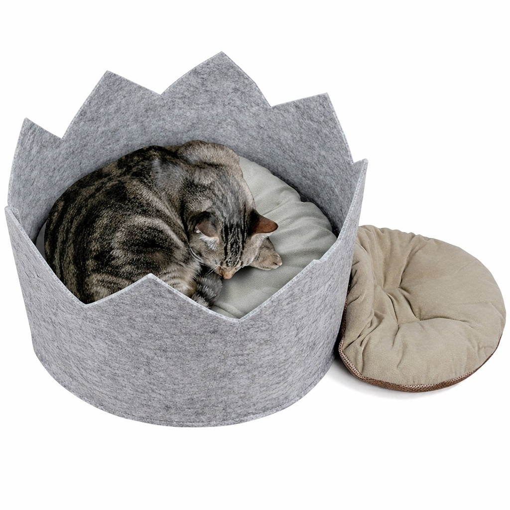 CAT BED SMALL DOG – CROWN + PILLOW INCLUDED FELT 36X24CM