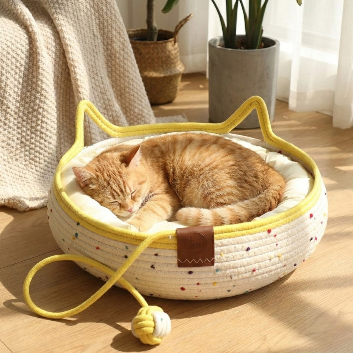CAT BED WITH PILLOW BRAIDED BEDDING BASKET WITH EARS SIEMIEC Packaging status original