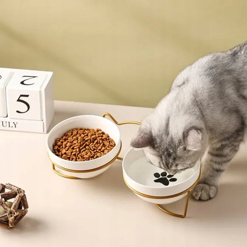CAT BOWLS CERAMIC DOUBLE BOWL ON STAND WHITE 2x500ml Manufacturer code 3568
