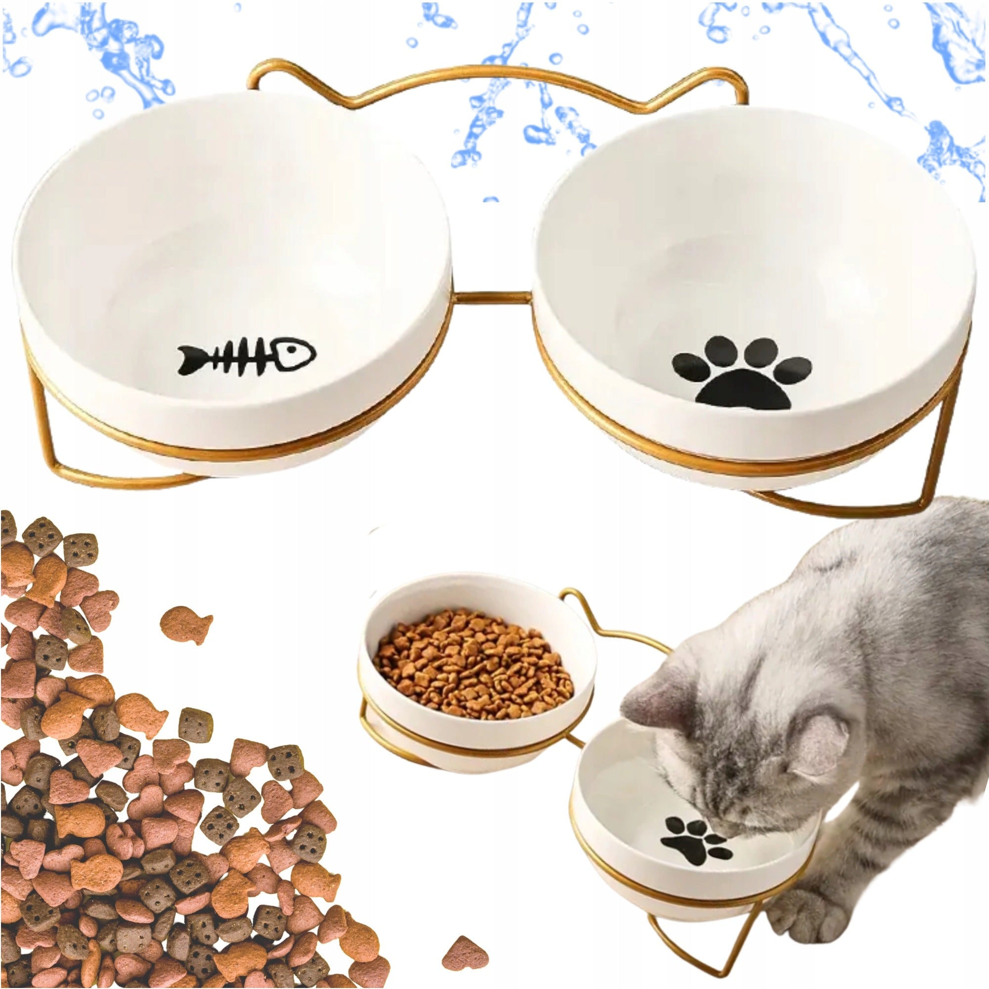 CAT BOWLS CERAMIC DOUBLE BOWL ON STAND WHITE 2x500ml