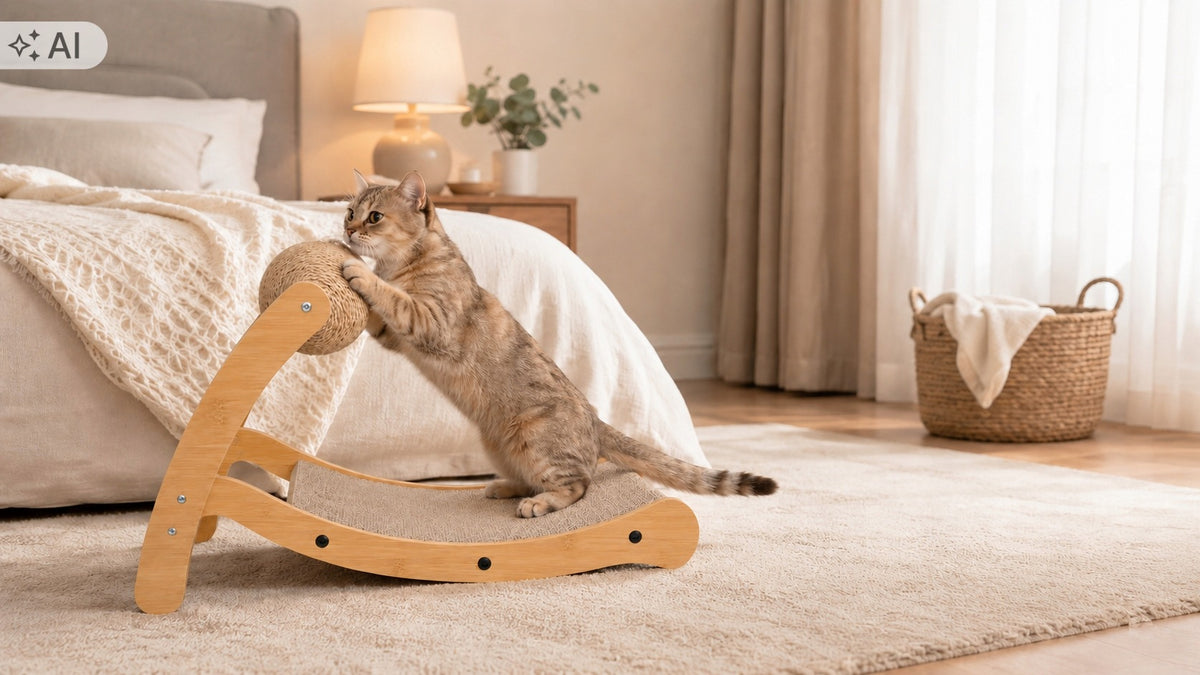 CAT CARDBOARD SCRATCHING POST LARGE TOY BED LOUNGER WITH SISAL BALL Packaging status original
