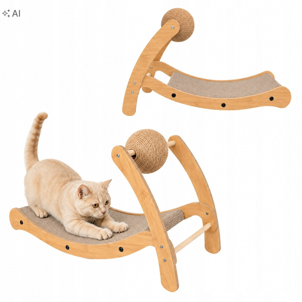 CAT CARDBOARD SCRATCHING POST LARGE TOY BED LOUNGER WITH SISAL BALL