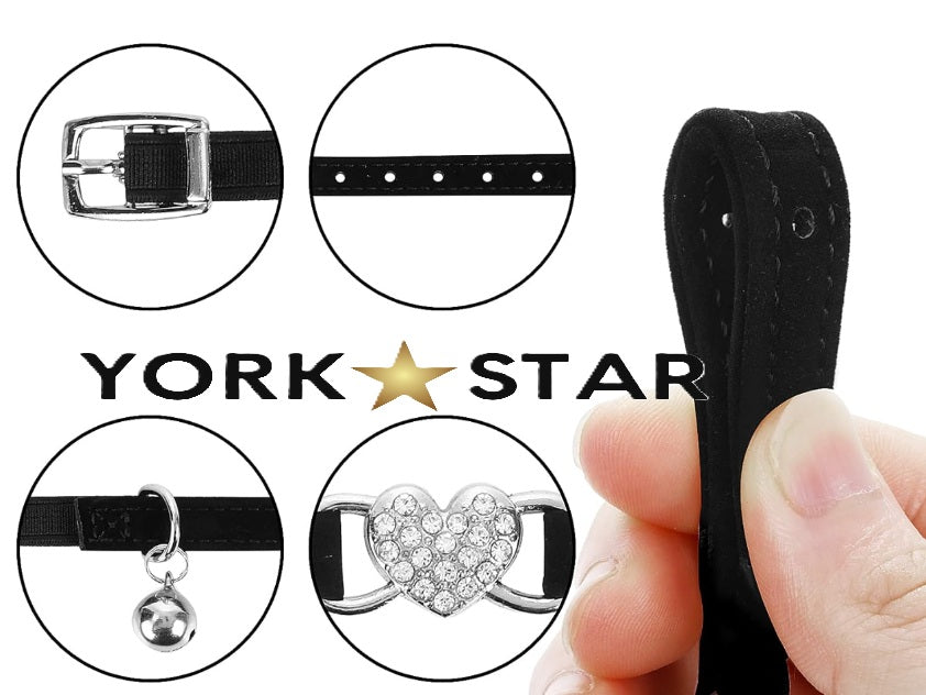 CAT COLLAR DOG YORK WITH HEART CRYSTALS DIAMONDS HEART VELOUR Manufacturer code a5455