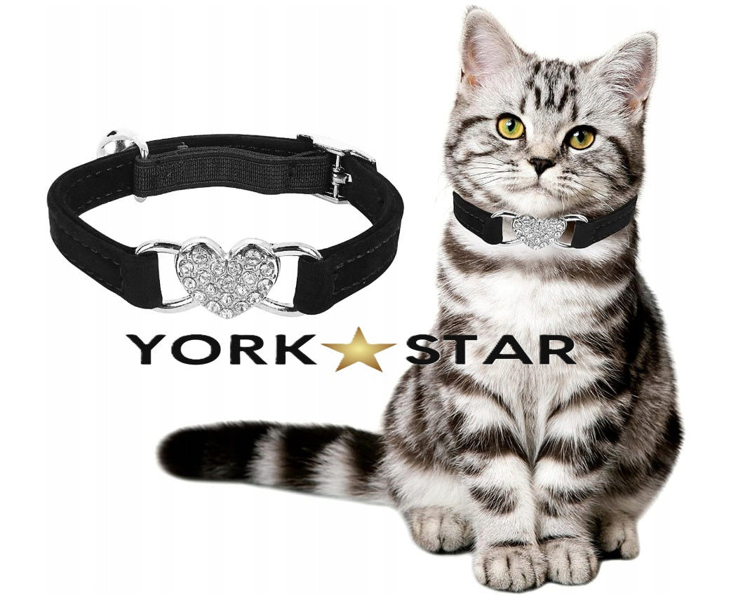 CAT COLLAR DOG YORK WITH HEART CRYSTALS DIAMONDS HEART VELOUR Packaging status original