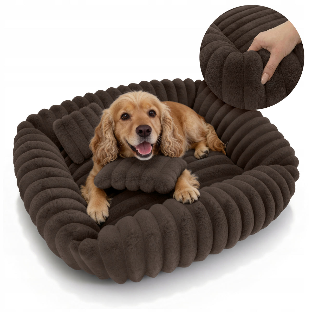 CAT DOG BED 80x70 WITH PILLOWS SOFT WRAPPING RABBIT FUR