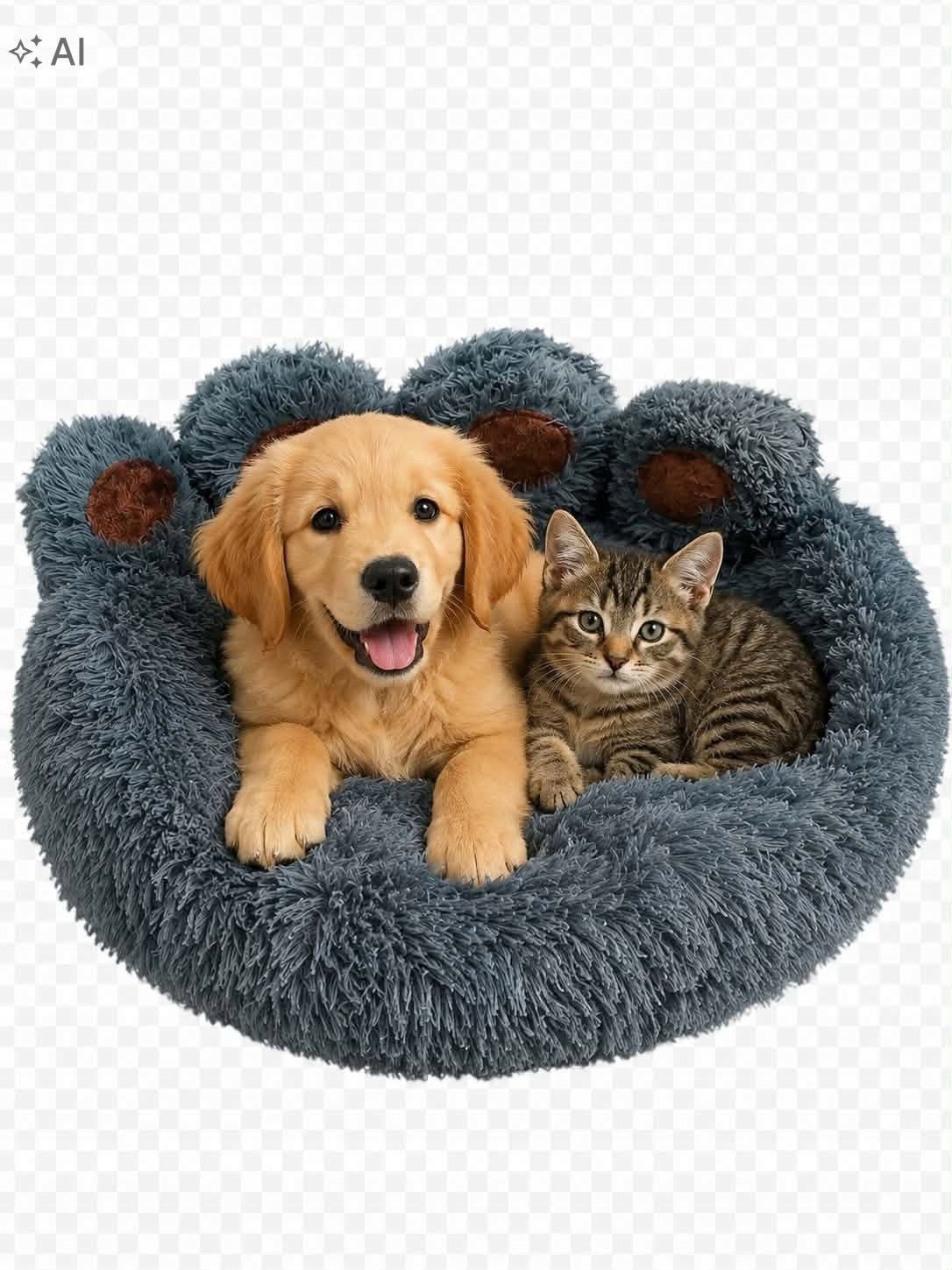 CAT DOG BED SOFT BED PILLOW SHAGGY PLAYPEN graphite 60cm