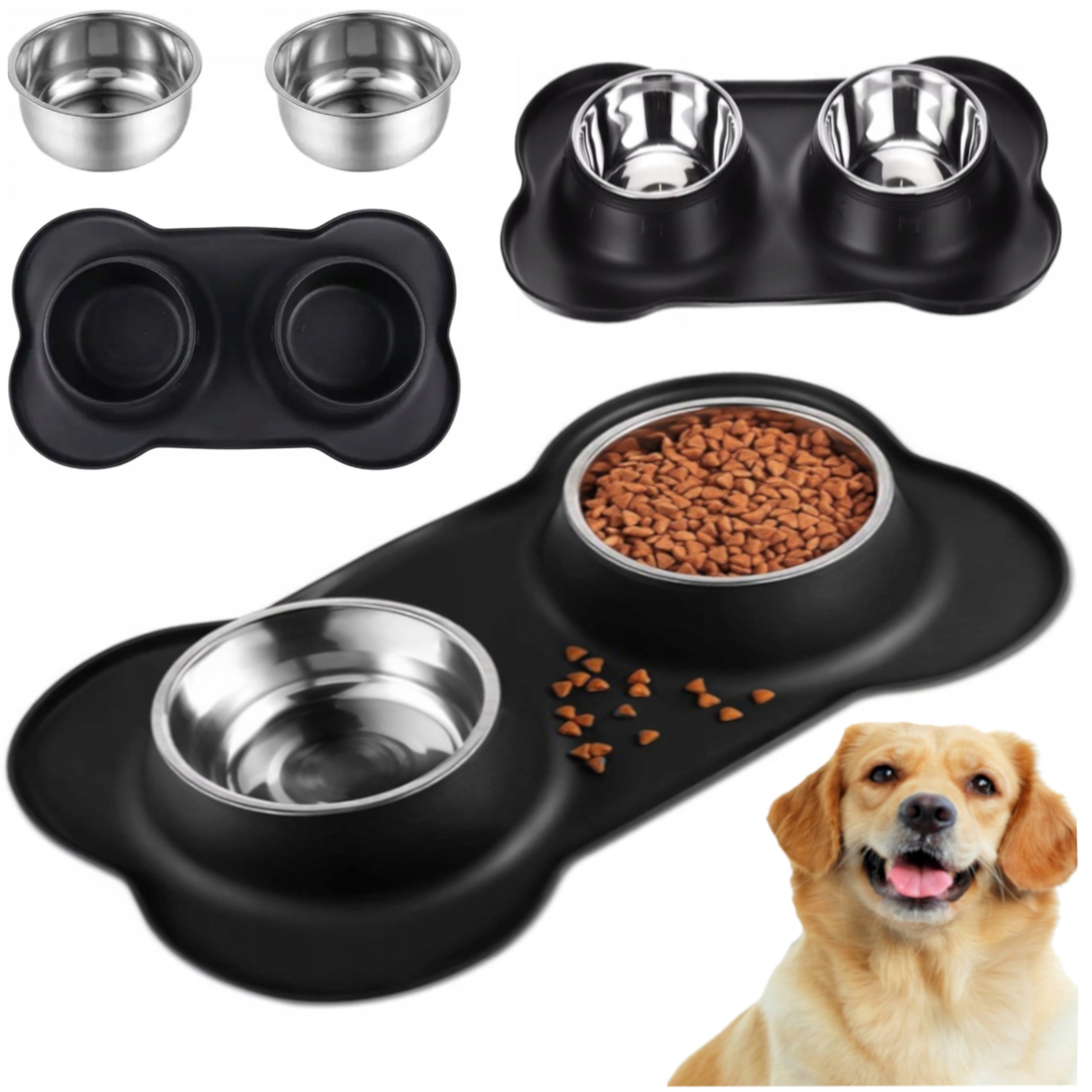CAT DOG BOWL DOUBLE BOWLS WITH NON-SPILL PAD 2X 400ML