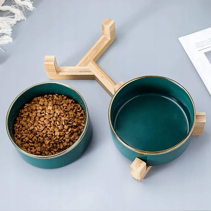 CAT DOG BOWL DOUBLE CERAMIC 2 x 400ml ON STAND GLAMOUR Brand PAGMIL