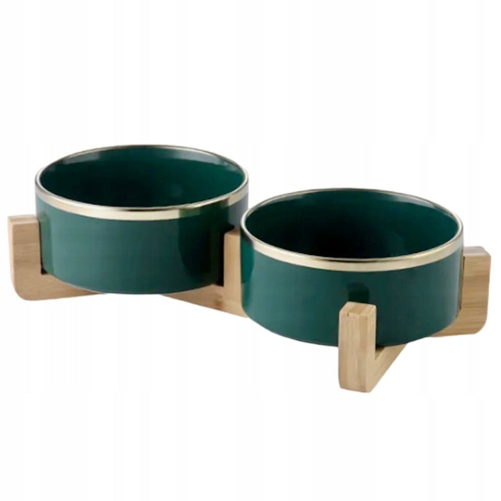 CAT DOG BOWL DOUBLE CERAMIC 2 x 400ml ON STAND GLAMOUR