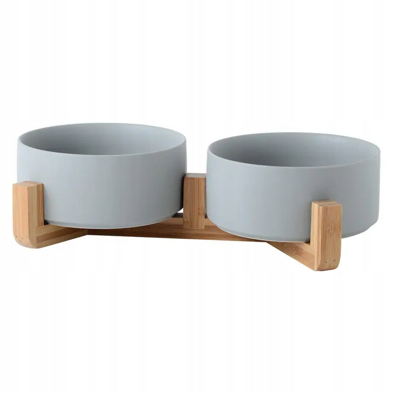 CAT DOG BOWL DOUBLE CERAMIC 2 x 400ml ON STAND GREY Brand PAGMIL