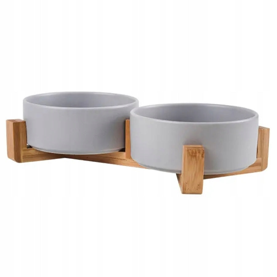 CAT DOG BOWL DOUBLE CERAMIC 2 x 400ml ON STAND GREY Manufacturer code MISKA DLA PSA KOTA CERAMICZNA PODWÓJNA 2x400