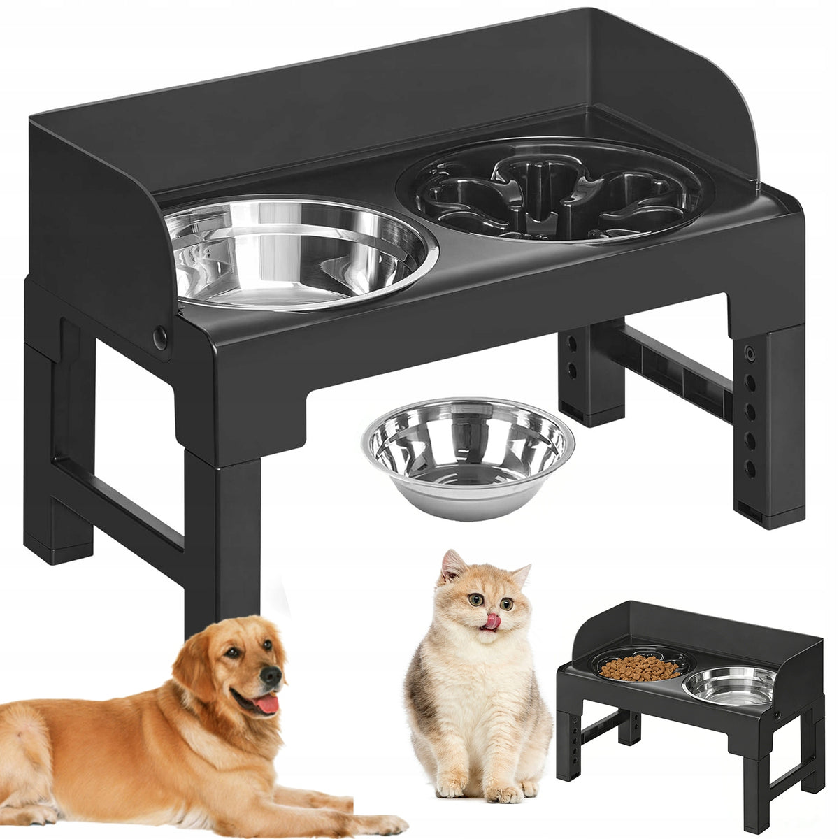 CAT DOG BOWL DOUBLE ON STAND SLOWING FOOD NON-SPILL