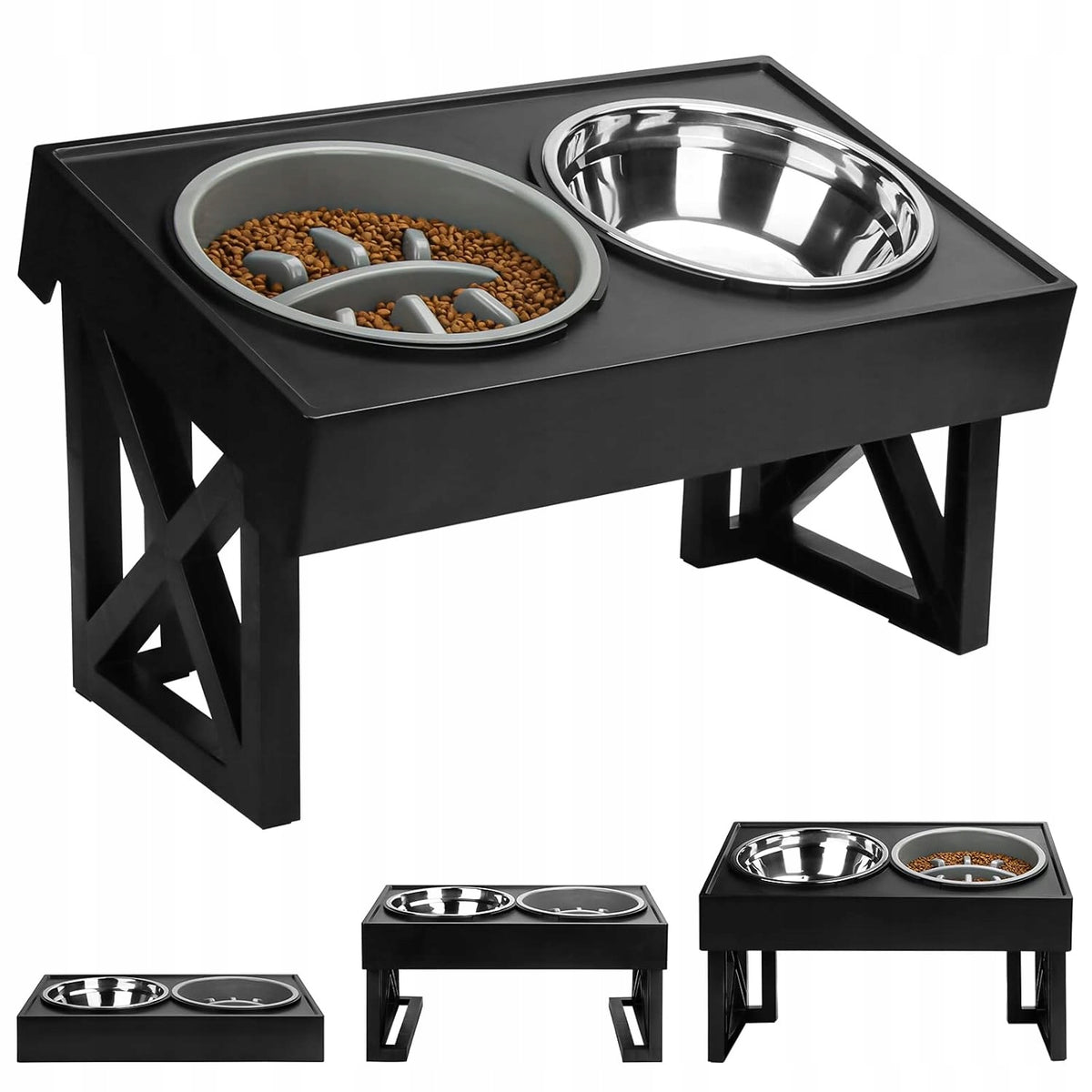 CAT DOG BOWL ELEVATED DOUBLE ON STAND 2x LARGE STAINLESS STEEL