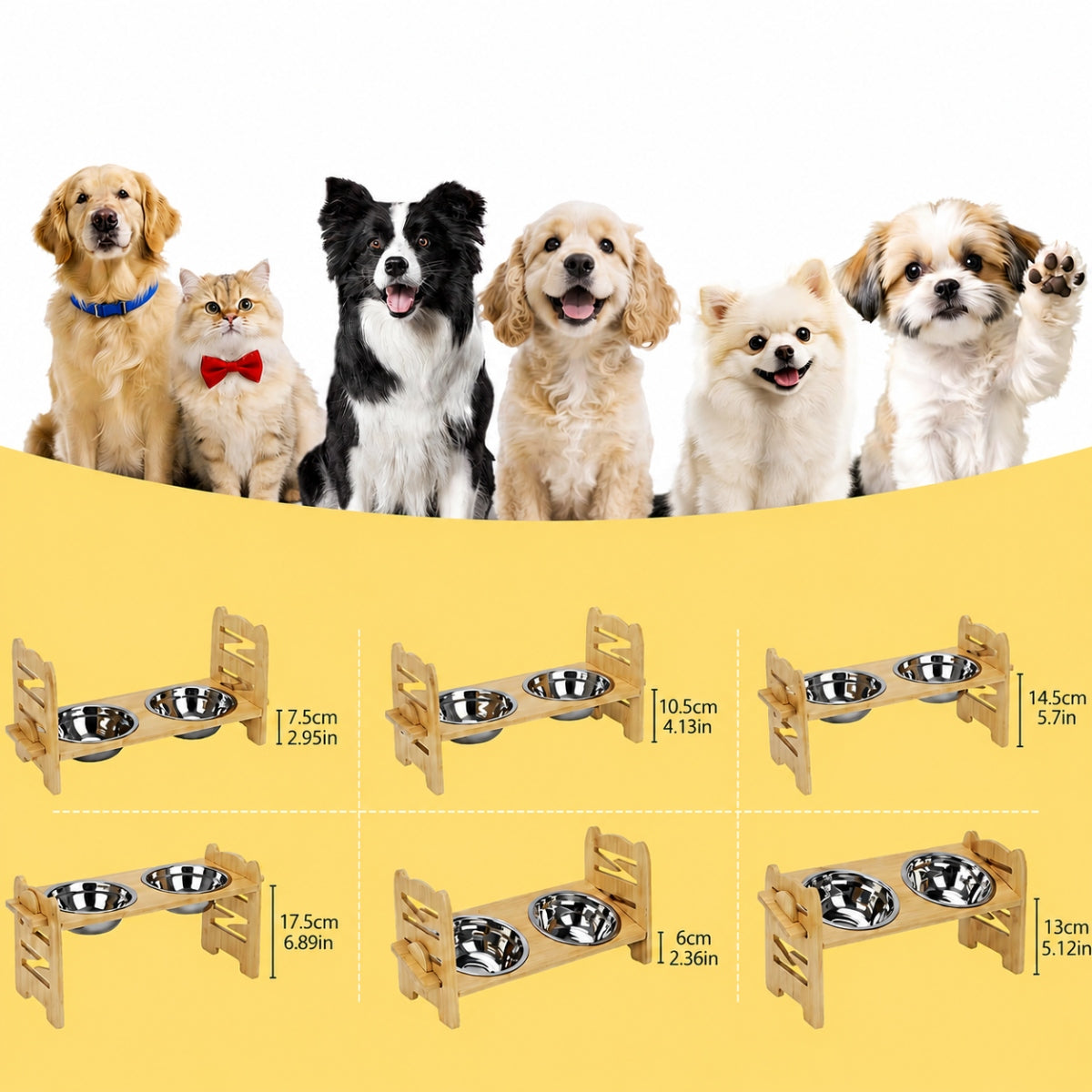 CAT DOG BOWL STAND BAMBOO NON-SLIP 15° INCLINE Brand no brand