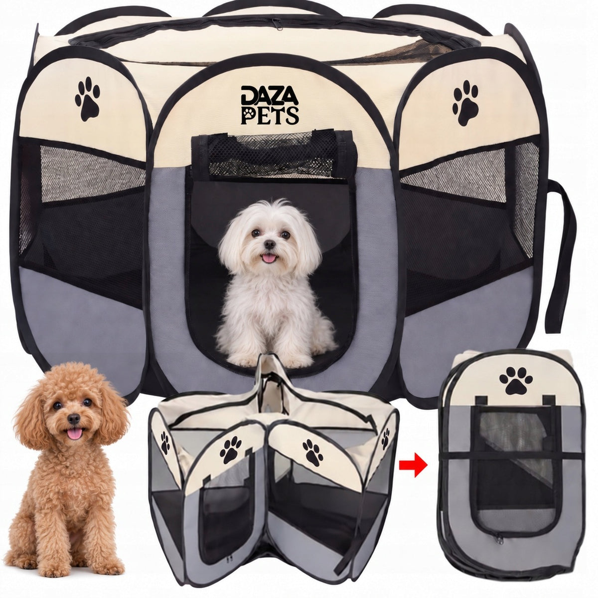 CAT DOG PLAYPEN FOR HOME FOLDING PORTABLE WATERPROOF PAW 73x73x43cm